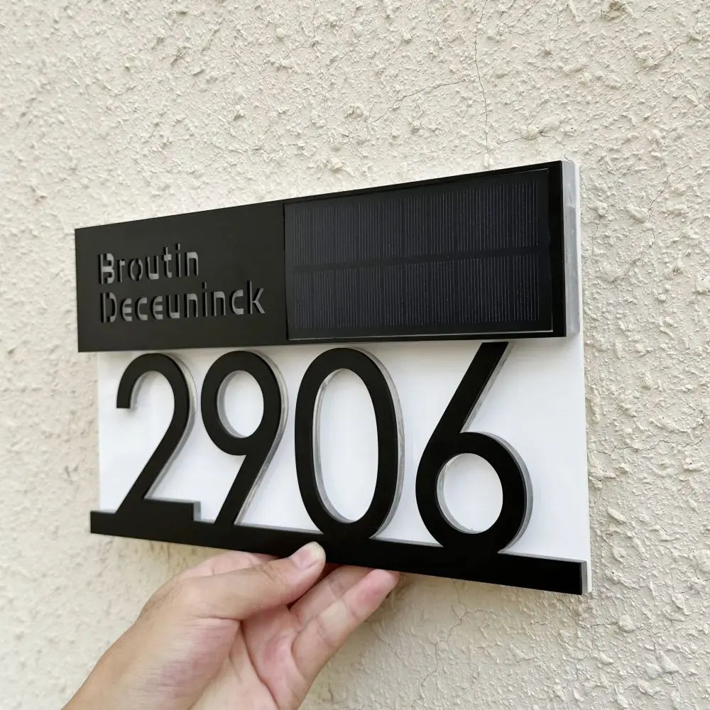 Personalized Custom Solar House Number Light Exterior LED Light House Plaque 3D Laser Cutting Street Family Name Door Sign Gift